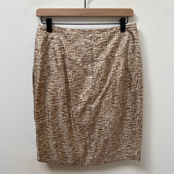 Banana Republic Gold/White Patterned 100% Silk Pleated A-Line Skirt Women’s 6 - Picture 3 of 9